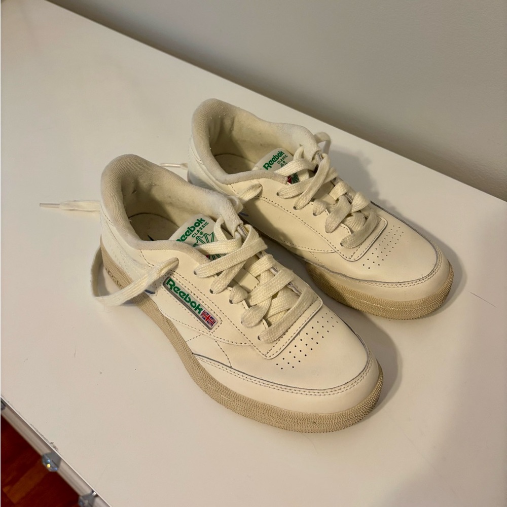 Reebok Cream Sneakers with Green Accents
